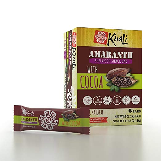 Kuali Amaranth Bars with Cocoa (Pack of 6) Ancient Grains Bars - Amaranth Superfood Snack Bars - Barras de Amaranto - Alegria - Vegan - Gluten Free - Amaranth - Rajgira - Kiwicha