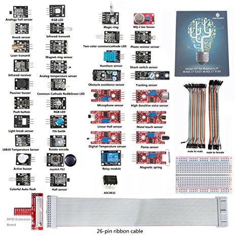 SunFounder Basic Sensor Kit for Raspberry Pi, GPIO Extension Board Jump wires (For RPi Model B) - Including 91 Page Instructions Book