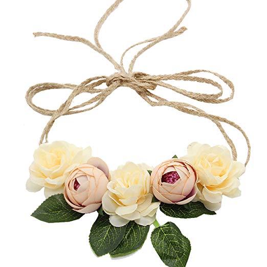 Flower Crown Headband Floral Headpiece - AWAYTR Women Girl Bohemia Adjustable Tree Rattan Leaf Flower Garland Hair Wreath Wedding photography Decoration