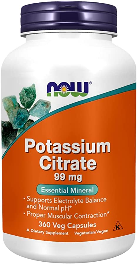 NOW Foods, Potassium Citrate 99 mg, Supports Electrolyte Balance and Normal pH*, Essential Mineral, 360 Veg Capsules