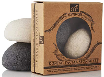 ArtNaturals Konjac Facial Sponge Set - 2 Pack (Charcoal Black & Natural White) - 100% Natural Great for Sensitive, Oily & Acne Prone Skin - Beauty Facial Scrub for Gentle Deep Cleaning & Exfoliation