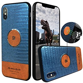 iPhone X Case,iPhone 10 Case ,REMAX Slim PU Leather Non-Slip Texture ,TPU PC Protective Covers,Colorblocked with Magnetic Case Cover for Apple iPhone X (2017 Edition) 5.8 inch Blue