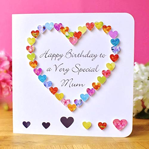 Happy Birthday to a Very Special Mum Card Handmade 3D Special Colourful Luxury Heart Cards for Mums