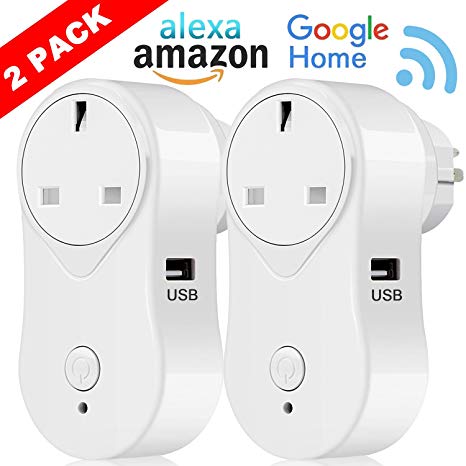 WIFI Smart Plug Alexa Accessories – FAGORY Smart Sockets Wifi with USB Output, No Hub Required Timer APP/Voice Controlled Smart Plugs Compatible with Alexa & Echo Dot & Google Home Assistant (2 PACK)
