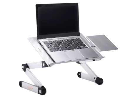 Modern Style Vented & Portable Laptop Table - Adjustable Aluminum Super Light - Premium Quality Book Stand Or Bed Tray - Bonus Detachable Mouse Pad & USB Cord (Silver) Up To 17" and 25 Lb