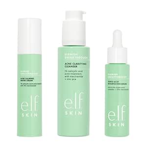 e.l.f. SKIN Blemish Breakthrough Routine, Set of 3, Includes Calming Water Cream, Clarifying Cleanser & Triple-Acid Resurfacing Serum