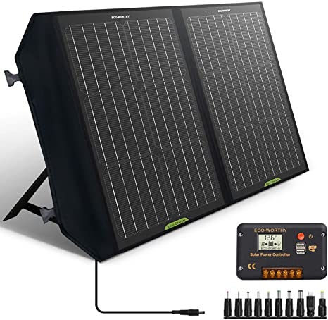 ECO-WORTHY 60W Foldable Solar Panel Charger for Portable Power Station & RV Battery, Solar Charger for Jackery/Roackpals Generator, with 20A Controller for 12V Deep Cycle Battery RV Camping