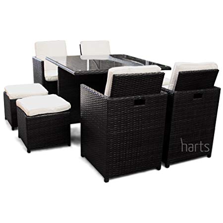 Harts Outdoor Rattan Cube set - 9 Piece Dining Set Wicker patio conservatory furniture Includes Rain Cover(Black)