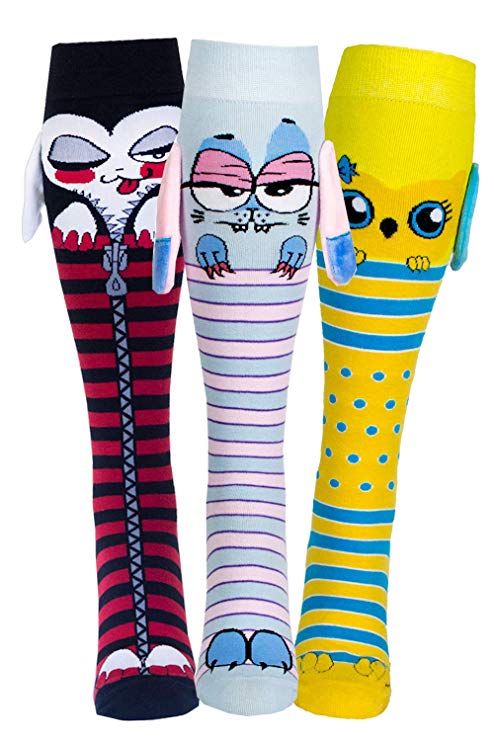 Unicorn, Red Panda, Giraffe, Cat, Puppy, Bunny, Halloween, Owl 3D socks with ears and wings, grip soles (Moosh Walks)