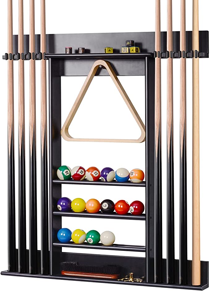 XCSOURCE Pool Cue Rack, Pool Stick Holder Wall Mount, 8 Pool Billiard Stick Holder Wall Billiard Cue Rack, Made of Solid Pine Wood, Pool Table Accessories for Billiard Room or Club (Cue Rack Only)