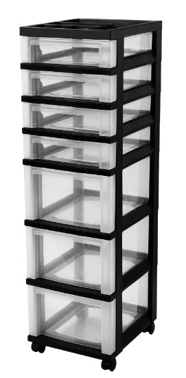 IRIS 7-Drawer Storage Rolling Cart with Organizer Top Black