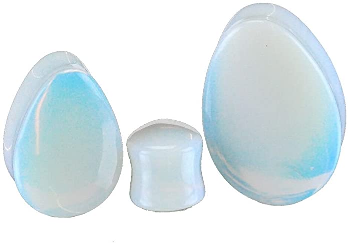 Mystic Metals Body Jewelry Opalite Stone Teardrop Plugs - Sold as a Pair