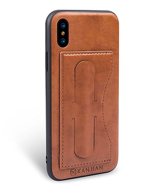 iPhone X Case,Thikey PU Leather Kickstand Case with Card Slots Magnetic Full Protective Anti-Scratch Resistant Cover Casel for Apple iPhone X-Brown