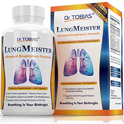 Dr. Tobias Lung Cleanse & Detox - Supports Respiratory Health and Comfortable Breathing through the Seasons - With Cordyceps & Citrus Bioflavonoids and 10 Active Ingredients - To Help Flush Lungs (60)