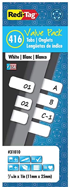 Redi-Tag-Write-On Index Tabs, Permanent Adhesive, 7/16 X 1-Inch, Bulk Packed, 416 Per Pack, White-31010