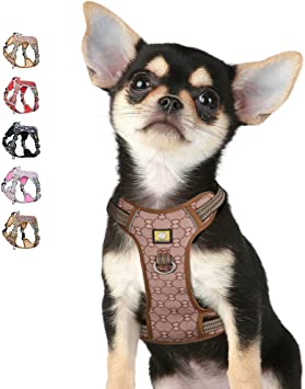 ATOPARK No-Pull Dog Harness Adjustable Reflective Vest Harness with 2 Upgraded Neck Clips,Easy Control Handle Comfortable Breathable Fashionable Harness for Small Medium Large Dog Brown S