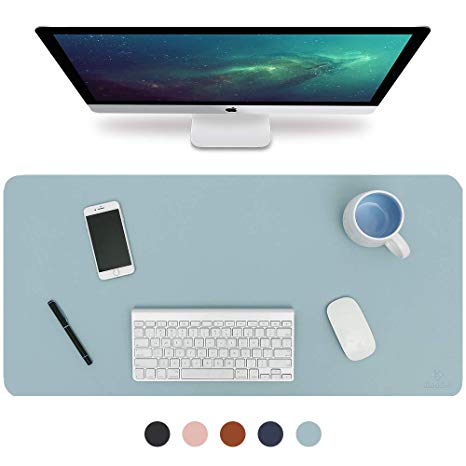 Knodel Desk Pad, Office Desk Mat, 35.4" x 17" PU Leather Desk Blotter, Laptop Desk Mat, Waterproof Desk Writing Pad for Office and Home, Dual-Sided (Light Blue/Silver)