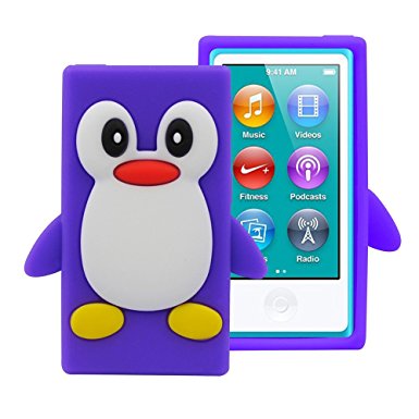 FiveBox 3d Penguin Soft Silicone Rubber Skin Case Cover for Apple iPod Nano 7th Generation - Purple