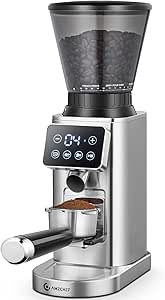 AMZCHEF Coffee Grinder Electric with LED Control Panel, Espresso Grinder with Precise 24 Grinding Sets, Burr Coffee Grinder with Portafilter Holder, Anti-Static Espresso Bean Grinder for Home, Silver