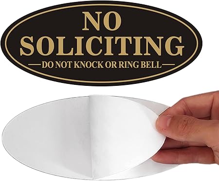 No Soliciting Sign, No Solicitors Sign for Front Door, 2 Pack Self-Adhesive Aluminum Metal No Solitation Do Not Knock or Ring Bell Sign, 7.0 x 3.0 inches Weather Resistant Signs for Home Doorbell Business Outside (Black/Gold)