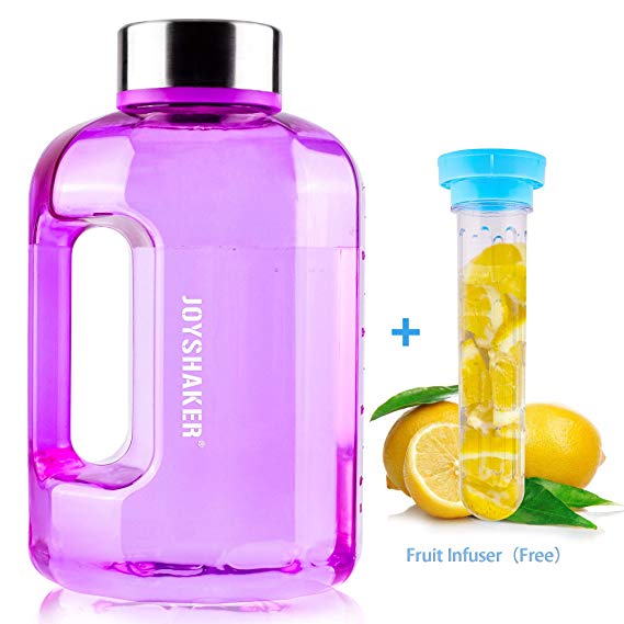 BOTTLED JOY Water Jug 75oz Water Bottle 2.2L Large Water Bottle Clear Water Bottle with 20pcs Ice Cubes and Fruit Infuser Wide Mouth BPA Free Sports