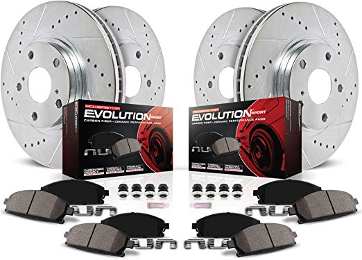 Power Stop K1715 Front & Rear Brake Kit with Drilled/Slotted Brake Rotors and Z23 Evolution Ceramic Brake Pads