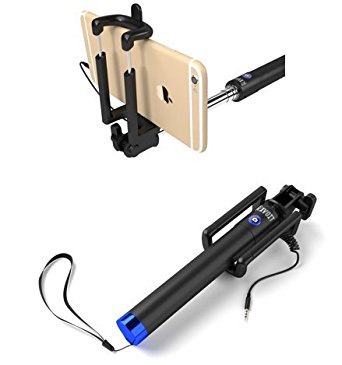 RXVOIT Wired Selfie Stick, Self-portrait Adjustable Monopod, Battery-Free Built-in Remote Shutter & Adjustable Phone Holder for Iphone 6s/6 Plus/5/5s/5c or Samsung Galaxy S2,s4,s5,s6 Edge
