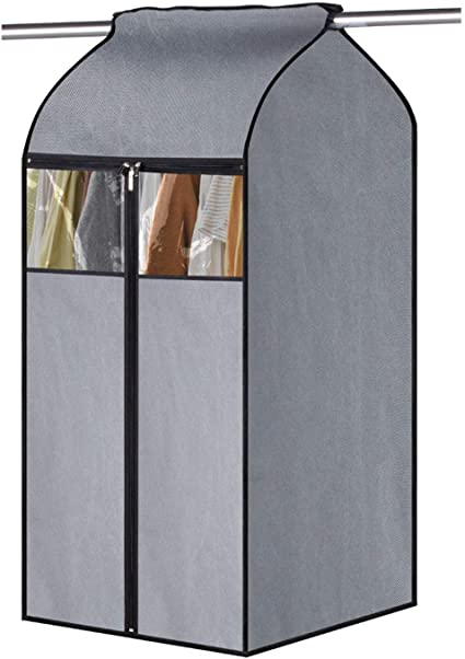 Kntiwiwo Large Garment Bags for Storage 43 inch Hanging Clothes Cover Bottom Stitching Garment Bag Organizer Storage with Zipper & Visible Windows for Suit Coats Jackets, Grey