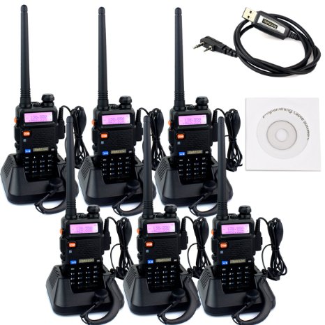 Retevis RT-5R 2 Way Radio 5W 128CH VHFUHF 136-174400-520 MHz Dual Band Dual Standby DTMFCTCSSDCS FM Ham Amateur Radio Walkie Talkie 6 Pack and Programming Cable