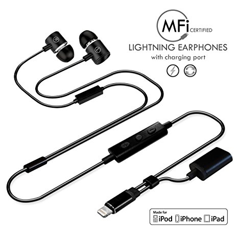 Apple MFI Certified Lightning Headphone/Earphone/Earbud with Mic and Volume Control, Wired HiFi Stereo In-Ear Headphones Digital and Lightning charging port for iPhone 7 / 7  / 8 / 8  / X