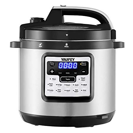 Electric Pressure Cooker,Yaufey 6.3 Qt 12-in-1 Programmable Pressure Cooker with Stainless Steel Pot, Slow Cooker, Rice Cooker, Steamer, Yogurt Maker, Warmer with Extra Glass Lid and Steam rack