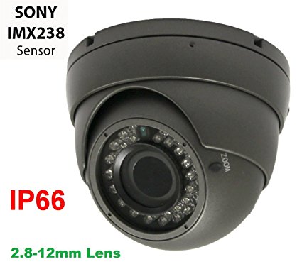 Gawker G1067PIR 1000TVL Sony IMX238 1.3MP Sensor Turret Dome CCTV camera, IP66 Weather proof, 2.8-12mm Varifocal lens, IR Smart no ghost image, DNR OSD, Grey color metal case, DC12V.