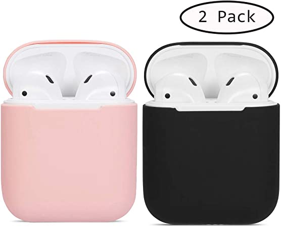 Compatible Airpods Case, 2 Pack Protective Ultra-Thin Soft Silicone Shockproof Non-Slip Protection Accessories Cover Case for Apple Airpods 2 & 1 Charging Case - Pink Black