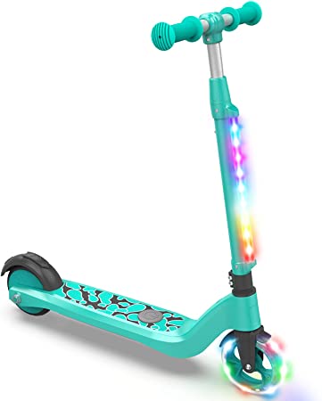 SISIGAD Kids Electric Scooter, Lightweight and 3 Adjustable Heights, Electric Scooter for Kids Age of 6-12, with Flashing Rainbow Lights, Best Gift for Kids