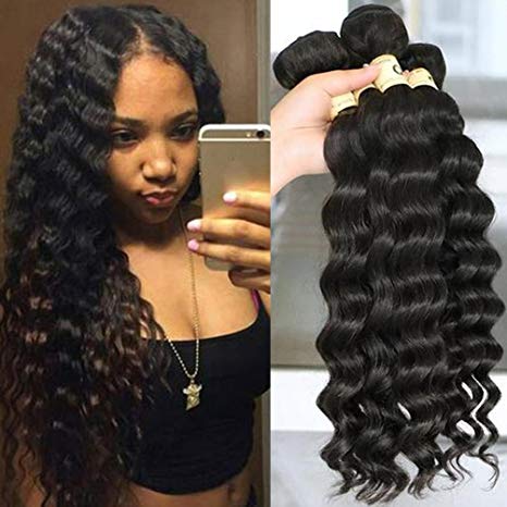 QTHAIR 12A Peruvian Loose Deep Curly Wave 3 Bundles (20" 22" 24",300g) 100% Natural Black Unprocessed Peruvian Virgin Hair Human Hair Bundles