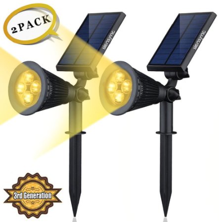 Solar LED Lights 2 Pack 3rd Generation SiensyncTM 2-in-1 Solar Powered Outdoor Spotlight Warm White LEDs for Landscape Lighting Waterproof Wall Light Bulb Driveway Yard Lawn Pathway Garden