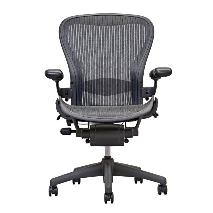 Aeron Chair by Herman Miller - Size B - Highly Adjustable - Black Vinyl Adjustable Arms - Lumbar - Standard Casters - Carbon Classic