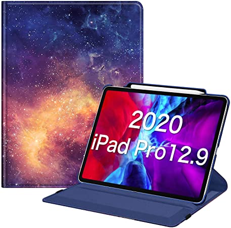 Fintie Rotating Case for iPad Pro 12.9 4th Generation 2020 & 3rd Gen 2018-360 Degree Rotating Smart Stand Cover w/Pencil Holder, Auto Sleep/Wake, Supports 2nd Gen Pencil Charging, Galaxy