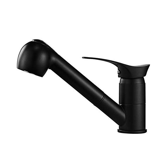 OWOFAN Bar Sinks Faucet Single Handle Pull-Down Kitchen Sink Faucet With Dual Function Pull Out Rotate Spout Sprayer Brass Black WF-7005R
