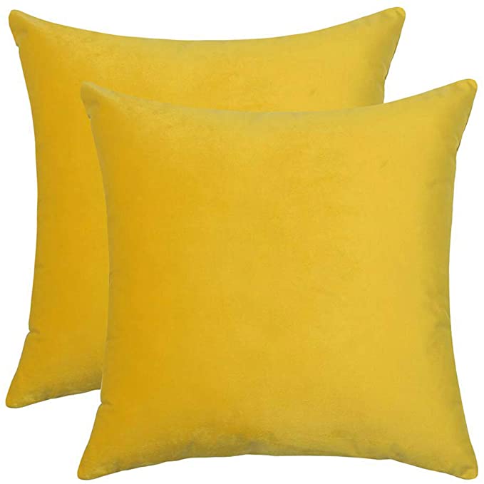 BlueCosto Decorative Velvet Cushion Cover Throw Pillow Covers Square Pillowcase for Sofa Bedroom Livingroom Car 45cm x 45cm, 18x18 inch, Pack of 2 Yellow