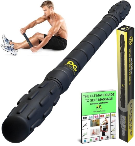 Muscle Roller Stick & Free Ebook for Leg Cramps Deep Tissue Massage & Physical Therapy - Calf Hip Thigh Legs Back Pain Relief - Easier than Foam Rollers - Myofascial Release & Trigger Point Massager