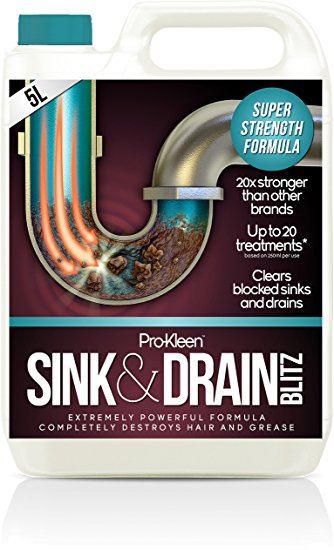 5L of Pro-Kleen Sink & Drain Blitz - Plughole / Drain Unblocker - Dissolves Hair & Grease - Super Strength Formula: up to 20 Treatments