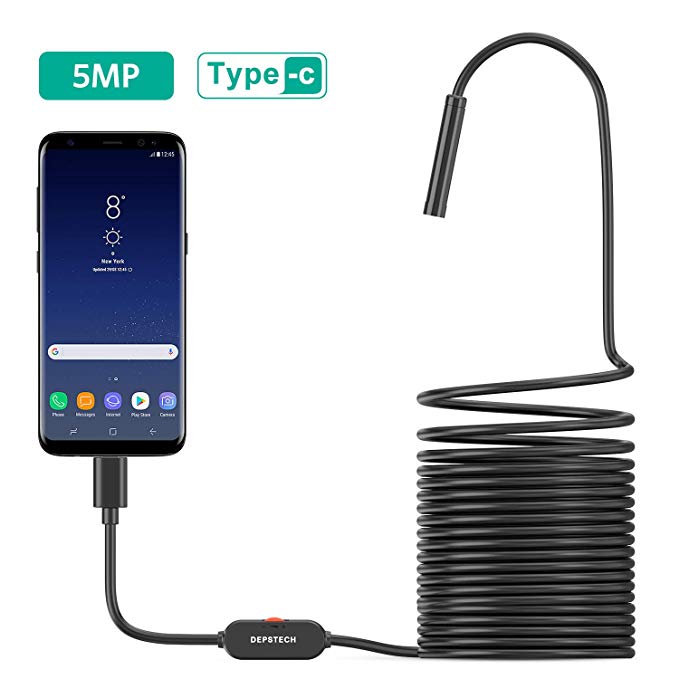 DEPSTECH 5.0MP Endoscope, 8.5mm Type-C USB Borescope,Waterproof Inspection Camera with 16.5ft Cable and 6 Adjustable LED Snake Camera for Android, Windows/MacBook OS