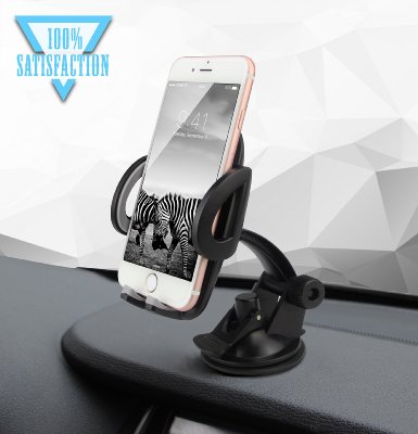 Universal Car Mount ,Quntis(TM) Windshield Dashboard Car Holder Cradle for iphone 6 6 plus 5 5s 5c 4 4s, Android Samsung Galaxy S5,S4,S3, Note3 and More (Black)