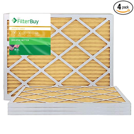 FilterBuy 24x24x1 MERV 11 Pleated AC Furnace Air Filter, (Pack of 4 Filters), 24x24x1 – Gold