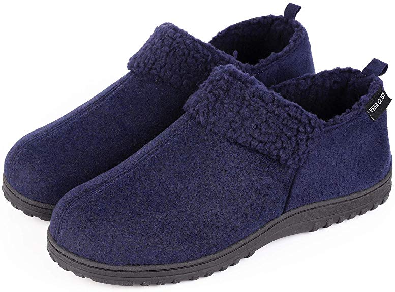 VeraCosy Men's Wool-Like Fleece Clog Slippers, Comfort Memory Foam Anti-Slip House Shoes