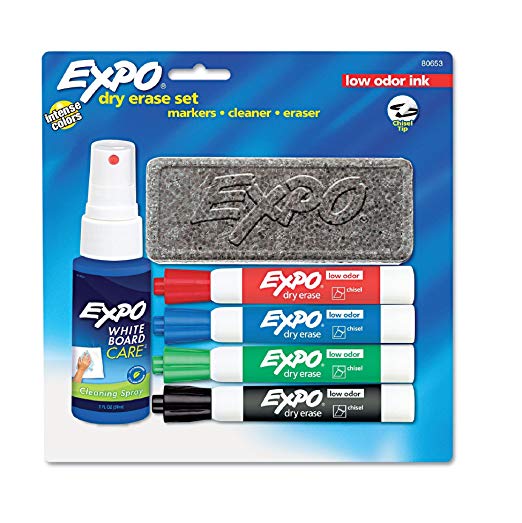 EXPO 80653 Low Odor Dry Erase Marker Starter Set Chisel Assorted 4/Set