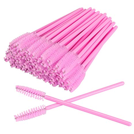 AKStore 100 PCS Disposable Eyelash Brushes Mascara Wands Eye Lash Eyebrow Applicator Cosmetic Makeup Brush Tool Kits (Pink)