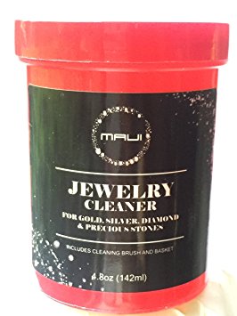 MAUI Jewelry Cleaner. Liquid Jewelry Cleaner Solution for GOLD, Silver, Diamond. Safety Solution Ammonia Free Comes with Basket and Brush for extra cleaning