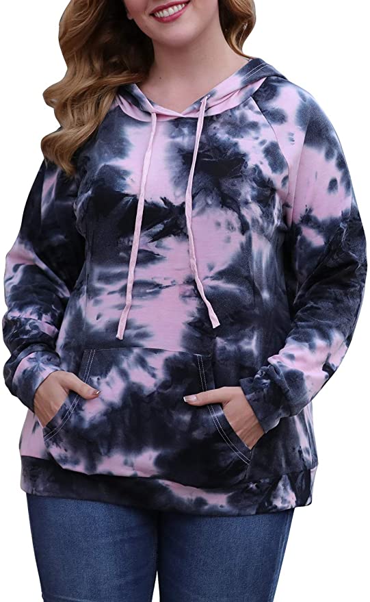 Nemidor Women's Plus Size Sweatshirt Long Sleeve Casual Tie Dye Pullover Top Drawstring Hoodies with Pocket NEM258